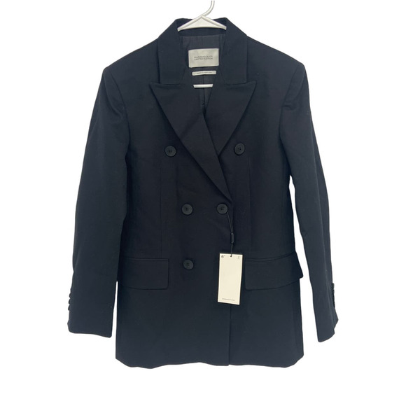 Massimo Dutti Long Line Double Breasted Black Blazer Limited Edition Size 8 NWT - Picture 2 of 13